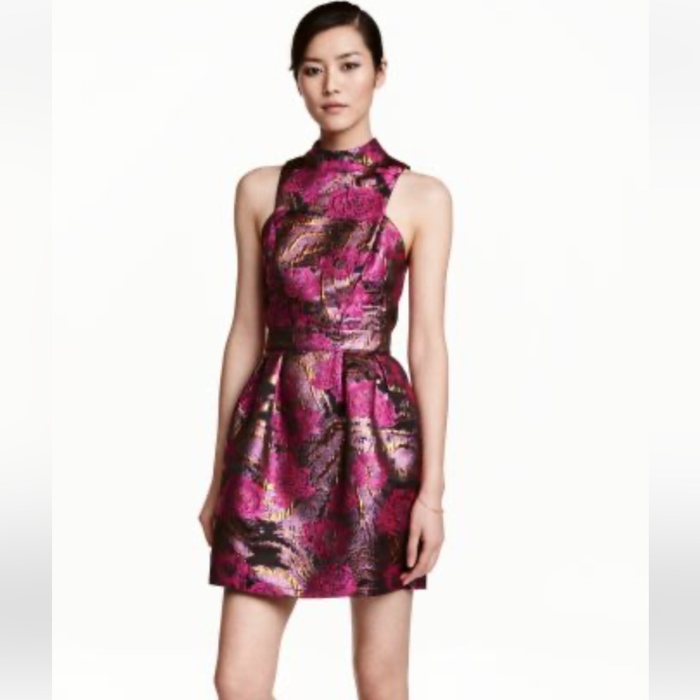 H&M metallic sparkly brocade floral mini dress - NWOT